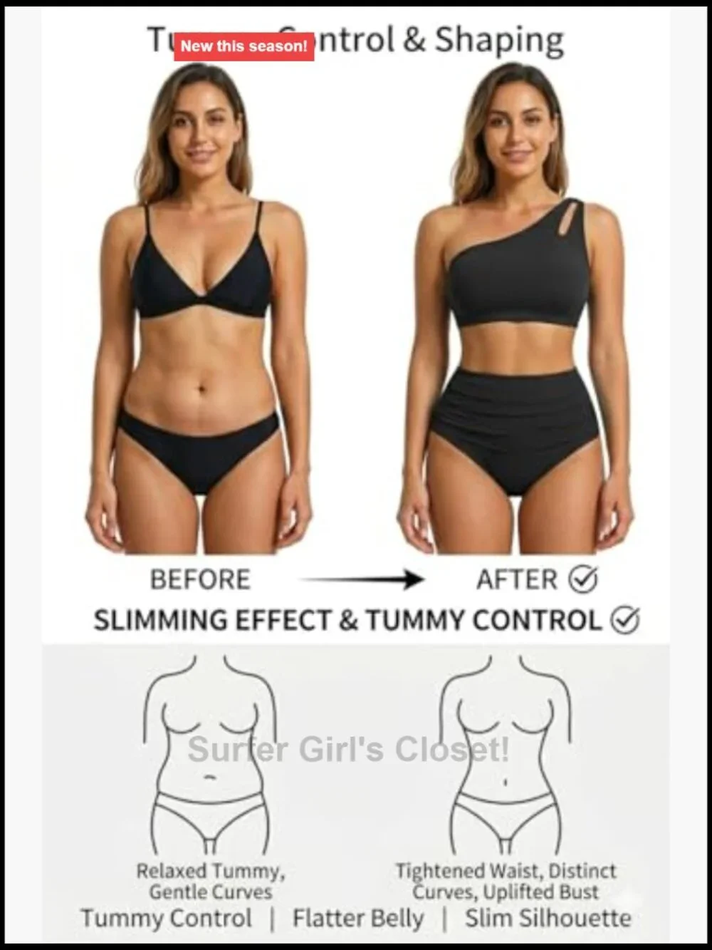 Two Piece Tummy Control High Waisted One Shoulder Bikini Swimsuit